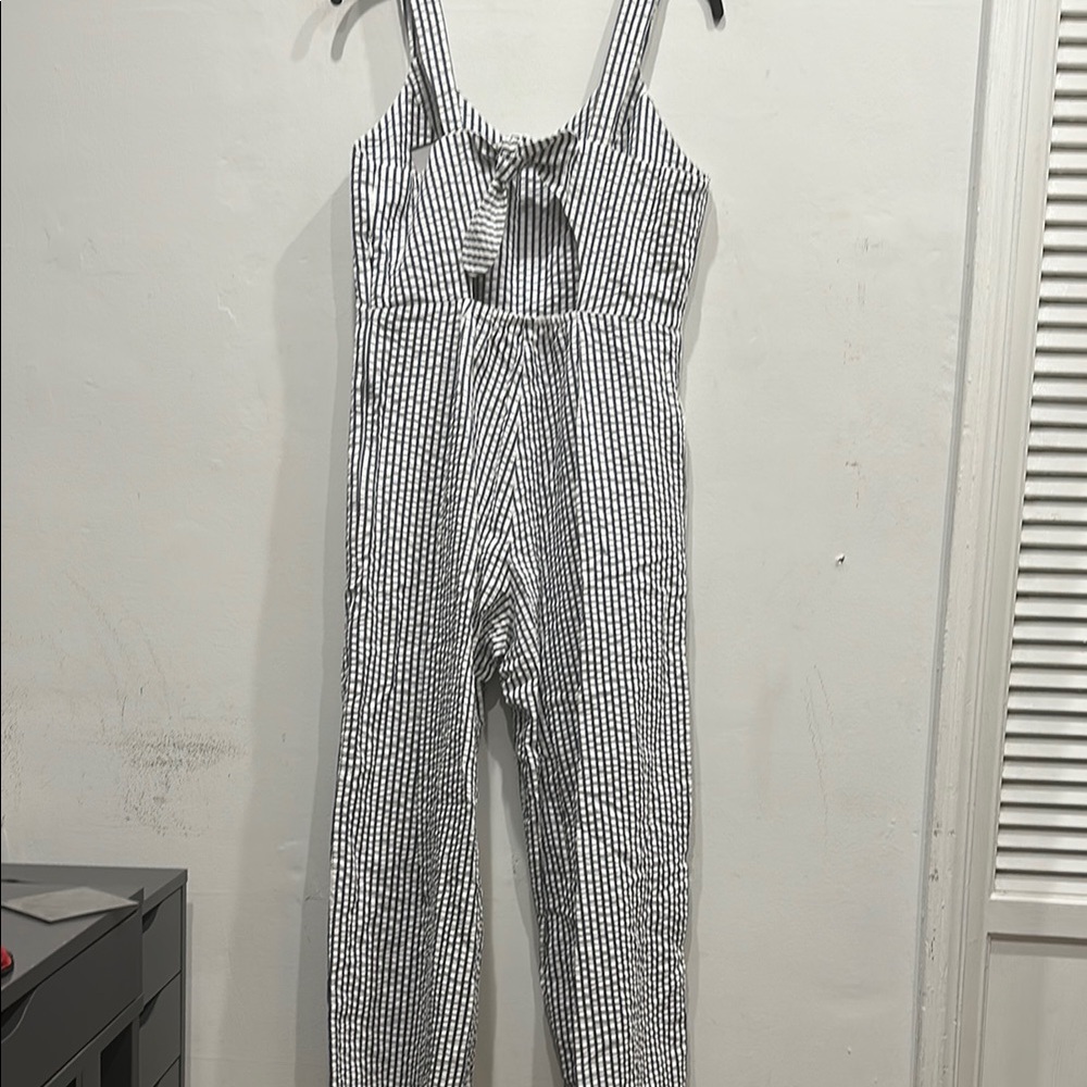 Amour Vert Taya Seersucker Wide Leg Jumpsuit Stripe Blue White Women's med NWT - Picture 4 of 9